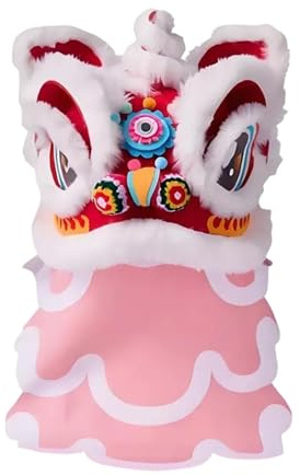 Baoblaze Spring Festival Lion Dance Hat DIY Material Kit Chinese New Year Decoration Portable Traditional Lion Dance Headgear for Home, red