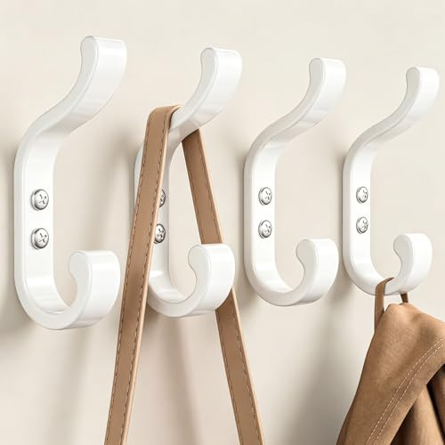 4 Pack Heavy-Duty Metal Double Coat Hooks, for Coats,Hats,Towels and Bags