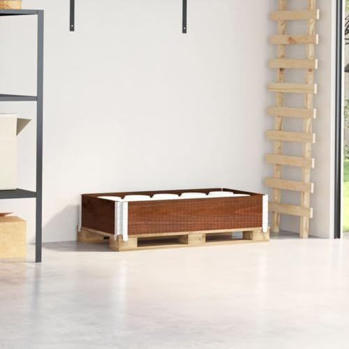 Runheo pallstativ brun av massivt trä, furu, 100 x 50 cm, vikbar och stapelbar med galvaniserade metallhörn, för förvaring, transport, verkstad och upphöjd säng