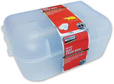 Pest-Stop Easy Set Rat Trap Box – Reusable Snap Trap in Enclosed Housing – Indoor Use – Safe for Homes with Pets & Children – Quick Set-Up, Durable Plastic – Black