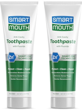 SmartMouth Premium Zinc Ion Toothpaste - Whitening - with Fluoride - Refreshing, Anti-Cavity Toothpaste for Adults - Strengthens Enamel - Mild Mint Flavor, 6 oz (2 Pack)