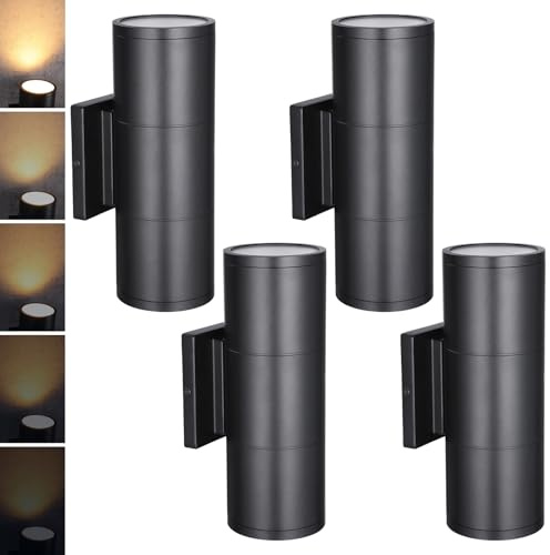 LEONLITE 12 Inch 3000K LED Cylinder Up Down Wall Light Outdoor, 120-277V Dimmable Aluminum Waterproof High-end Wall Sconce in 2 Lights, ETL Exterior Front Door Porch Light, Pack of 4