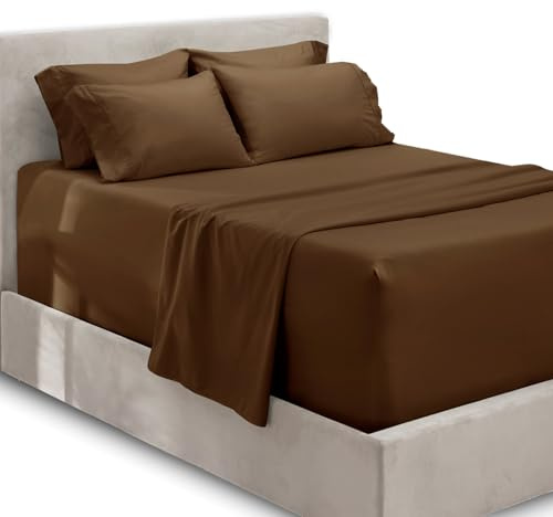 Hearth & Harbor Fits Mattress up to 21, Double Brushed Bedding Sheets & Pillowcases, Microfiber, Brown, King