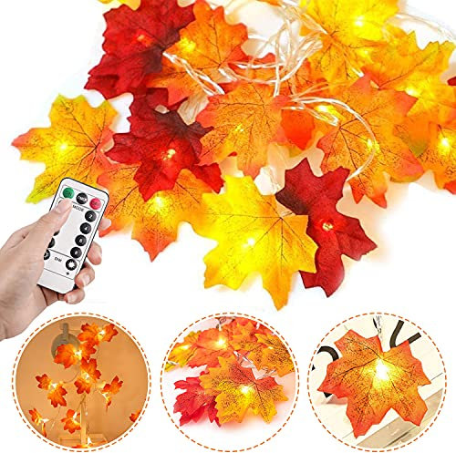 Guirlande d'automne, VZATT 6M/40LED Feuille d'érable Guirlande lumineuse, Décoration Automne, Guirlandes de Feuilles d'érable Décoration pour Hollaween Thanksgiving Noël Decoration Murale