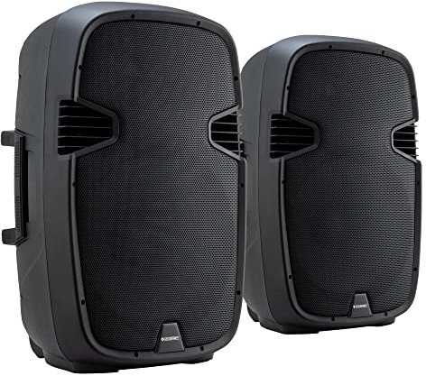 McGrey P215 MA Aktiv-Lautsprecher Paar - FM/USB/SD/Bluetooth® MP3-Player - 120 W RMS / 800 W Peak - 2-Wege-System mit 15 Woofer und 1 Hochtöner - ABS-Kunststoffgehäuse - Schwarz