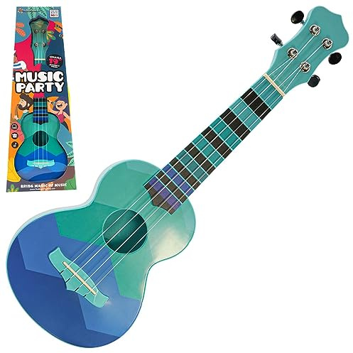 The Magic Toy Shop 19 Blue Guitar Toy, Ukulele for Kids - 4 Nylon Strings with Picks, Beginner Friendly Educational Musical Instrument - Birthday for Boys & Girls Aged 3+