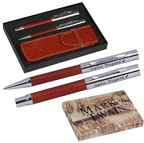 Mark Twain Schreibset mit Wunschgravur aus Kugelschreiber und Füllfederhalter | Stecketui | Schreibset personalisiert mit Wunschname | Wunschgravur mit Symbolen PS161