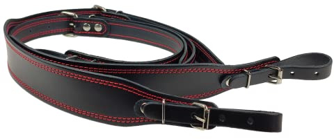 MS ACCORDION Vintage Accordion Strap Leather 4.5 cm Shoulder Strap Maximum up to 120 Bass, Red thread, 120