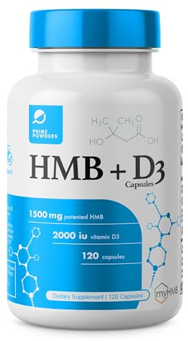 Prime Powders HMB and Vitamin D3 Supplement, 1,500mg Patented Formula with Clinical Dose, Preserve Lean Muscle with Ageless Performance, Beta-Hydroxy Beta-Methylbutyrate Capsules, 120 Count