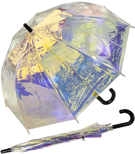 X-brella Shiny Kids - Parapluie pour enfant - Parapluie cloche transparent irisé, Transparent/multicolore, 72 cm, Parapluie pour enfant avec ouverture manuelle