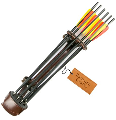 Bantoro Crafts Cuir Marron Cuir Traditionnel Carquois de tir à l'arc Porte-flèches Taille/Hanche Sac à bandoulière Suspendu Tir Chasse Bandoulière Sac de Ceinture réglable (Longueur 51 CM)