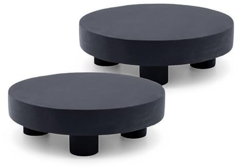 Spetebo Pflanzenhocker 2er Set schwarz rund - 15 cm - Mini Holz Blumenteller mit 4 Füßen - Pflanzenständer Deko Hocker für Blumen und Pflanzen