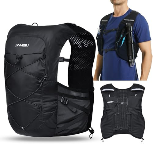 OndaCore Mochila de hidratación de 5l, Ultraligera, Mochila para Correr, Hombre y Mujer, multifunción, Correr, maratón, Ciclismo, Jogging, Trail Running(Negro, L)