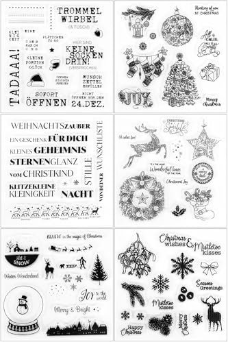 Silikonstempel Weihnachten 6 Blätter Clear Stamp Weihnachten Silikonstempel Set für DIY Bullet Journal Scrapbooking Fotoalbum Frohe Weihnachten Stempelset