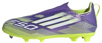adidas Mixte Enfant F50 League Laceless Firm Ground Football Boots Kids, Purple Rush/Cloud White/Lucid Lemon, 30 EU