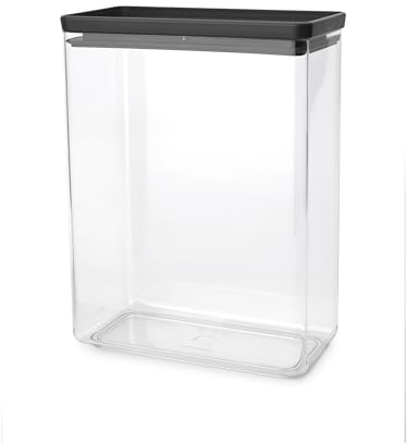Brabantia TASTY+ Stapelbarer Behälter | XXL Luftdichte Vorratsdose mit Silikondichtung für die Küche | Glas für trockene und feuchte Lebensmittel, Zucker, Mehl | 5,4 l Fassungsvermögen | Dark Grey