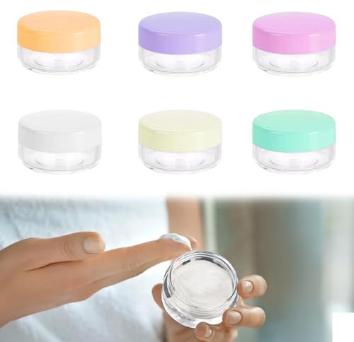 6PCS Travel Cream Pots - Empty Plastic Containers With Lids for Mini Toiletries, Cosmetic Samples, Lotions - 10ml