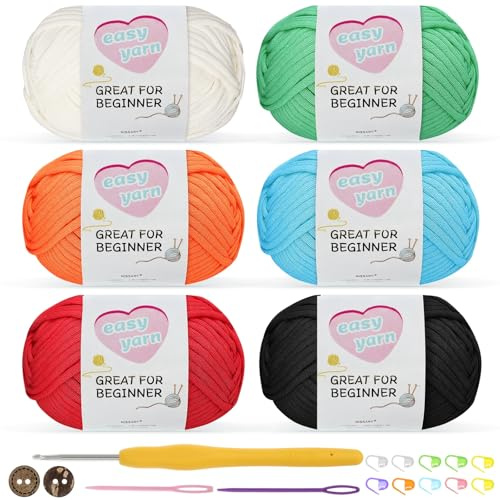 Nissary virkgarn, tjock ull för virkning 6 x 50 g, virkgarn för nybörjare, bomull för virkning, amigurumi-garn, bomullsgarn med 3,5 mm virkade nålar, virkade startset