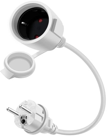 HuaLiSiJi Schuko förlängningskabel kort vit 16A 250V Schuko förlängningskabel kort skyddande kontakt, IP44 kabel för utomhus eller inomhus, hem, kontor (vit, 0.3 m)