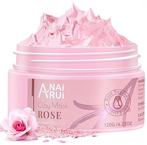 ANAiRUi Maschera all'argilla rosa, con argilla rosa caolino, niacinamide, collagene, acido ialuronico, per l'idratazione, la rimozione dei punti neri, la minimizzazione dei pori, 120g