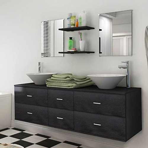 qohoio Set Arredo Bagno Completo Moderno, Mobili da Bagno con Lavabo Set 7 pz Nero