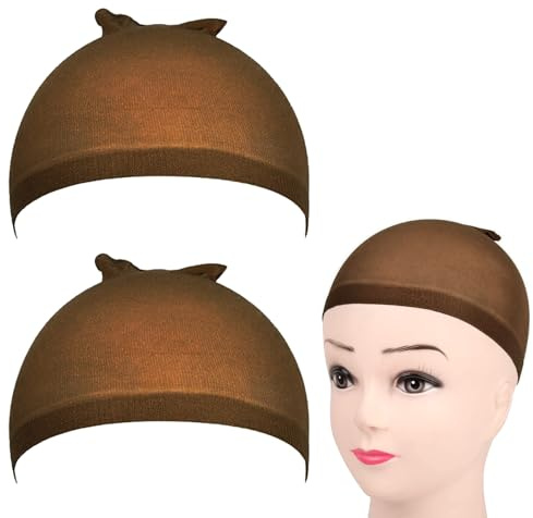 Kryzulax 2 Pezzi Parrucca Tappi,Cuffia per Parrucca,Calotte per Parrucche di Nylon,Copricapo Elastici a Rete,Unisex Copricapo Elastici a Rete, Copricapo di Parrucche per Uomini e Donne-Marrone