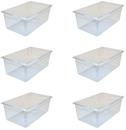 AcMax Gastronorm - Lote de 6 recipientes de policarbonato GN 1/1, 28 litros, profundidad de 200 mm