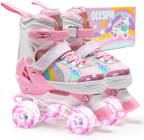 OLYSPM Rullskridskor Flickor Justerbara Skridskor 4 Wheel Skridskor, Children's 4 lysande hjul för flickor och pojkar