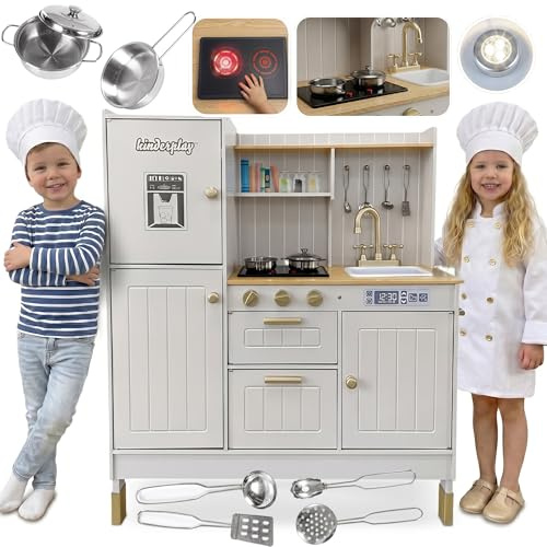 Grande Cuisine pour Enfant en Bois avec lumière et Son –avec Accessoires, évier, cuisinière et Four – pour Enfants pour des Jeux de rôle réalistes