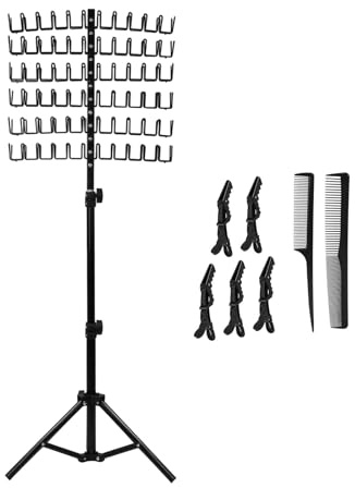 Support pour extensions de cheveux réglable en hauteur avec 120 pinces à cheveux pour tresser les cheveux - Hauteur réglable - Avec accessoires de tressage pour stylistes