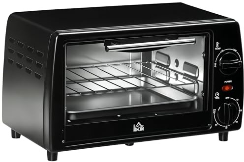 HOMCOM Mini four électrique 10L avec 1 grille et 1 plateau, température réglable de 100°C à 230°C, Minuteur 60 min, 36,5x26x22cm, noir