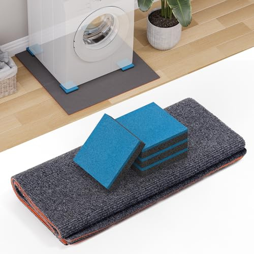 Chiligent Washing Machine Mat, Washing Machine Floor Mat with 4 Pcs Anti Vibration Rubber Pads, 31.5 x 31.5 Laundry Floor Protection Mat, Waterproof, Shock Absorbing & Noise Reducing