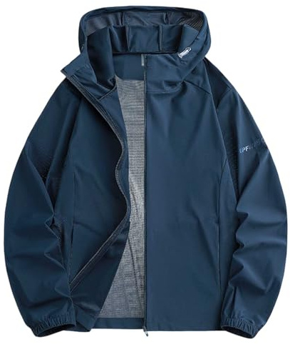 Generisch Chaqueta cortavientos ligera para hombre con capucha y cremallera – Chaqueta deportiva transpirable para correr y exterior | Chaqueta de entretiempo funcional con inserciones de contraste