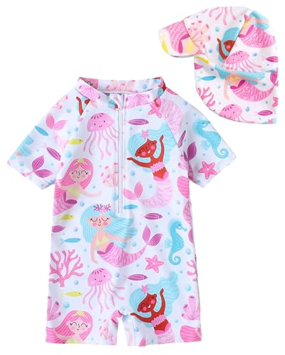 WYTbaby Traje de baño de una pieza para bebé, traje de baño de manga larga con protección UV para bebés niños y niñas de 3 meses a 3 años, rosado sirena, 0-3 Months