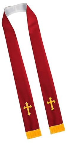 LAIOUSN Stola religiosa a doppio lato con simbolo incrociato ricamato scialle del clero per pastori sacerdoti uomo donna abbigliamento clero sciarpa, rosso bianco, Taglia unica