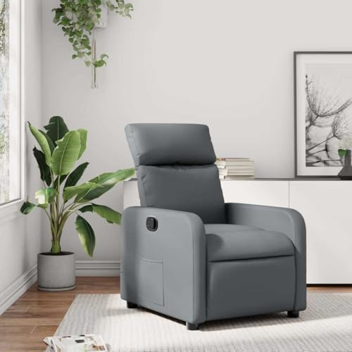 Owoxanthellate Poltrona relax grigio con funzione sdraiata manuale, 66 x 89,5 x 95,5 cm, in similpelle, imbottitura in fibra di PP, durevole e confortevole per il soggiorno Home Cinema