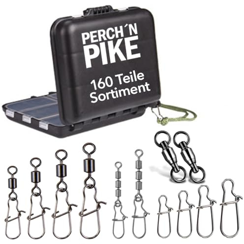 PERCH`N PIKE Boîte d'accessoires de pêche avec émerillons, triple émerillons, snaps et émerillons de roulement à billes, kit de tourbillons de pêche pour la pêche au lancer et la pêche à l'assise, au