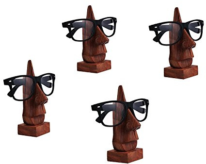 Khandekar Wooden Spectacle Holder | Handmade Eyeglass Stand Display | Nose Shape Glasses Holder for Desk, Bedside Table, Office & Home Décor - Pack of 4