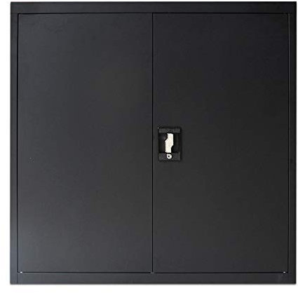 Panana Office Storage Cupboard Steel Lockable Filing Cabinet 2 Doors Utility Bookcase Storage Unit Black Height 90cm