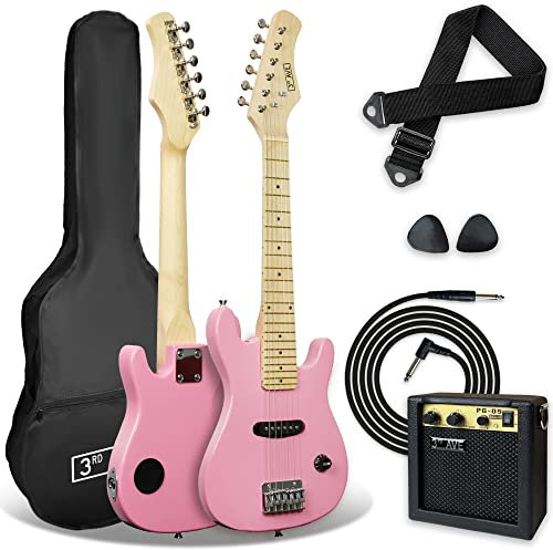 3rd Avenue E-Gitarrenset für Kinder in 1/4-Größe, Junior-Gitarre für Anfänger – mit 6 Monate KOSTENLOSEM Unterricht, tragbarem Verstärker mit 5 W, Kabel, Tasche, Plektren und Gurt – in Pink