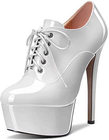 Saekcted Femmes Aiguille Haut High Plate-Forme Talon Heel Rond Bout Escarpins Lacets Fermeture à Glissière Sexy Chaussures Blanc 43 EU