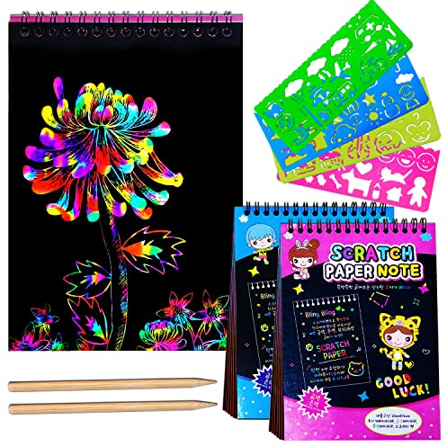 JUNQIU Scratch Paper Art for Kids, 2 Pack Bulk Rainbow Scratch Paper Crafts Toys for 3 4 5 6 7 8 9 10 Years Old Girls Kids Birthday Gifts