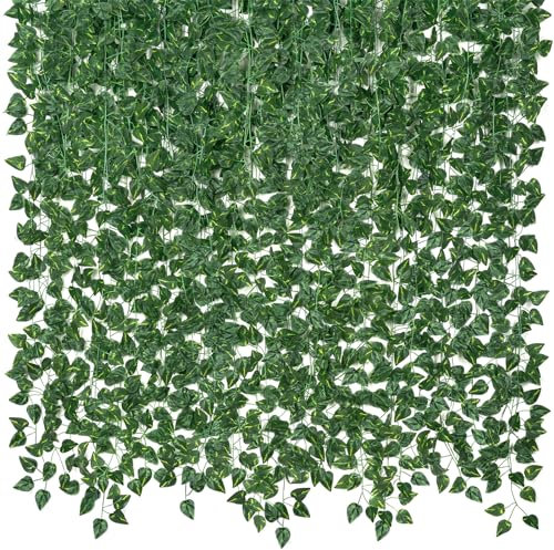 CQURE 20Pcs 140FT Fake Ivy Garland Artificial Vines for Room Decor,Artificial Ivy Greenery Garland UV Resistant Leaves Fake Plants Hanging Vine for Bedroom Aesthetic Wedding Garden Wall Decor