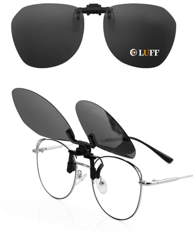LUFF Polarized Clip-on Sunglasses Over Prescription Glasses for Men Women -Flip Up HD Anti-Glare UV400 Driving Outdoor, Fits Rimless/Thin Frames