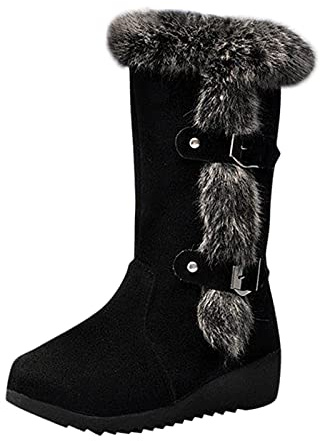 riou Botas Mujer Invierno Cuña Altas Forradas con Pelo Antideslizante Botines Punta Redonda Botas Urbano Fiesta Oficina Zapatos Casuales Ligero para Exterior e Interior Regalo