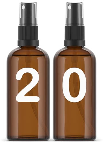 Essenciales Flacone spray spray in vetro ambrato, 20 bottiglie, atomizzatore ricaricabile, 100 ml