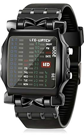 Reloj de pulsera digital binario con LED negro para hombre, colorido y lujoso, para parejas, pulseras que se iluminan, negro, talla única, Correa