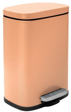 Spirella – AKIRA Treteimer aus Stahl – Modernes, rechteckiges Design mit Anti-Fingerprint-Beschichtung – Langsames und leises Schließen – Mattes Pfirsich – 5 l