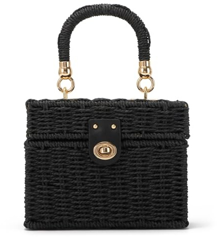 KUANG! Handwoven Rattan Bag for Women Woven Straw Square Crossbody Bag Vintage Basket Purse Beach Tote Bag
