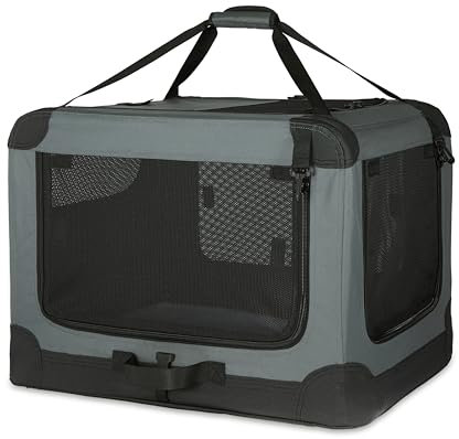Amazon Basics Tragbarer, faltbarer Reisezwinger mit weichen Seiten und 4 Türen, Größe L, für Katzen, Hunde, Hasen und andere Kleintiere, Grau, L 91 x B 61 x H 61 cm
